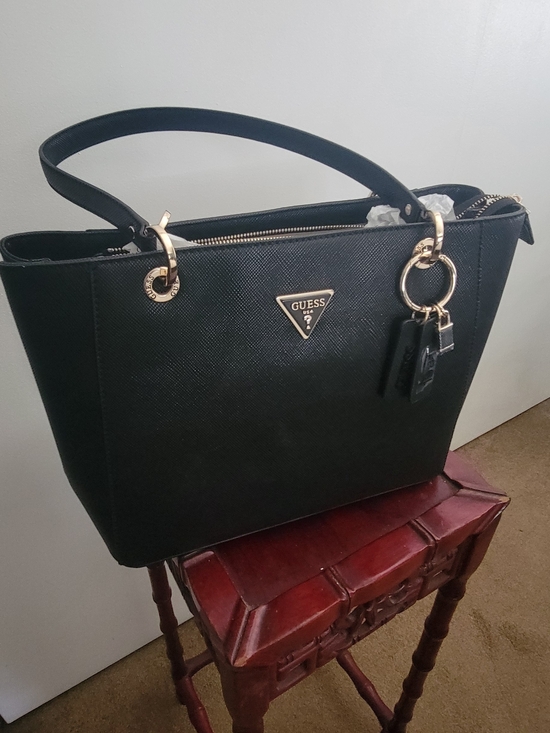 Guess Handbags - GUESS Black Tote with Gold Hardware and Charm